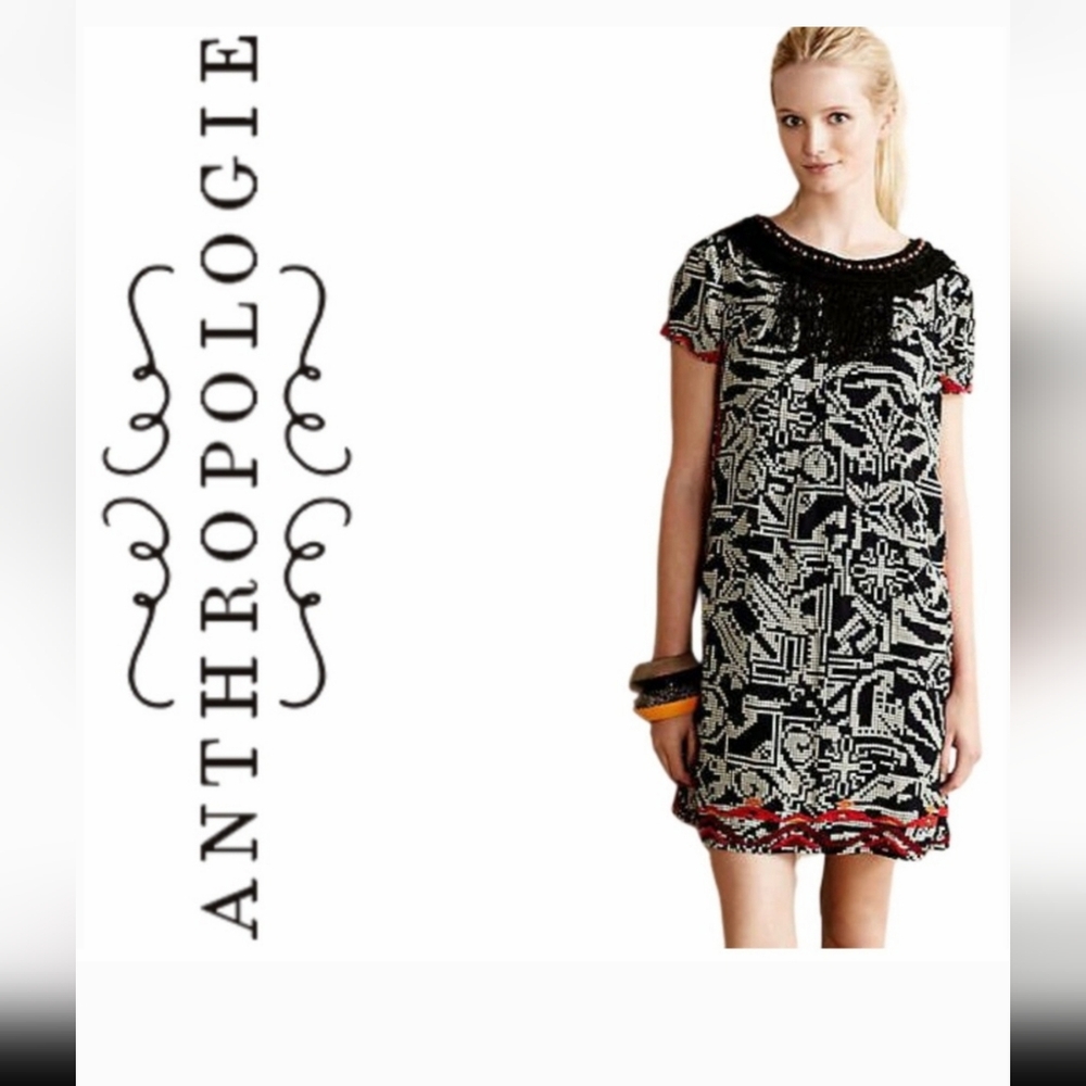 “Anthropologie” India Tribal Print Shift Dress Women XS New